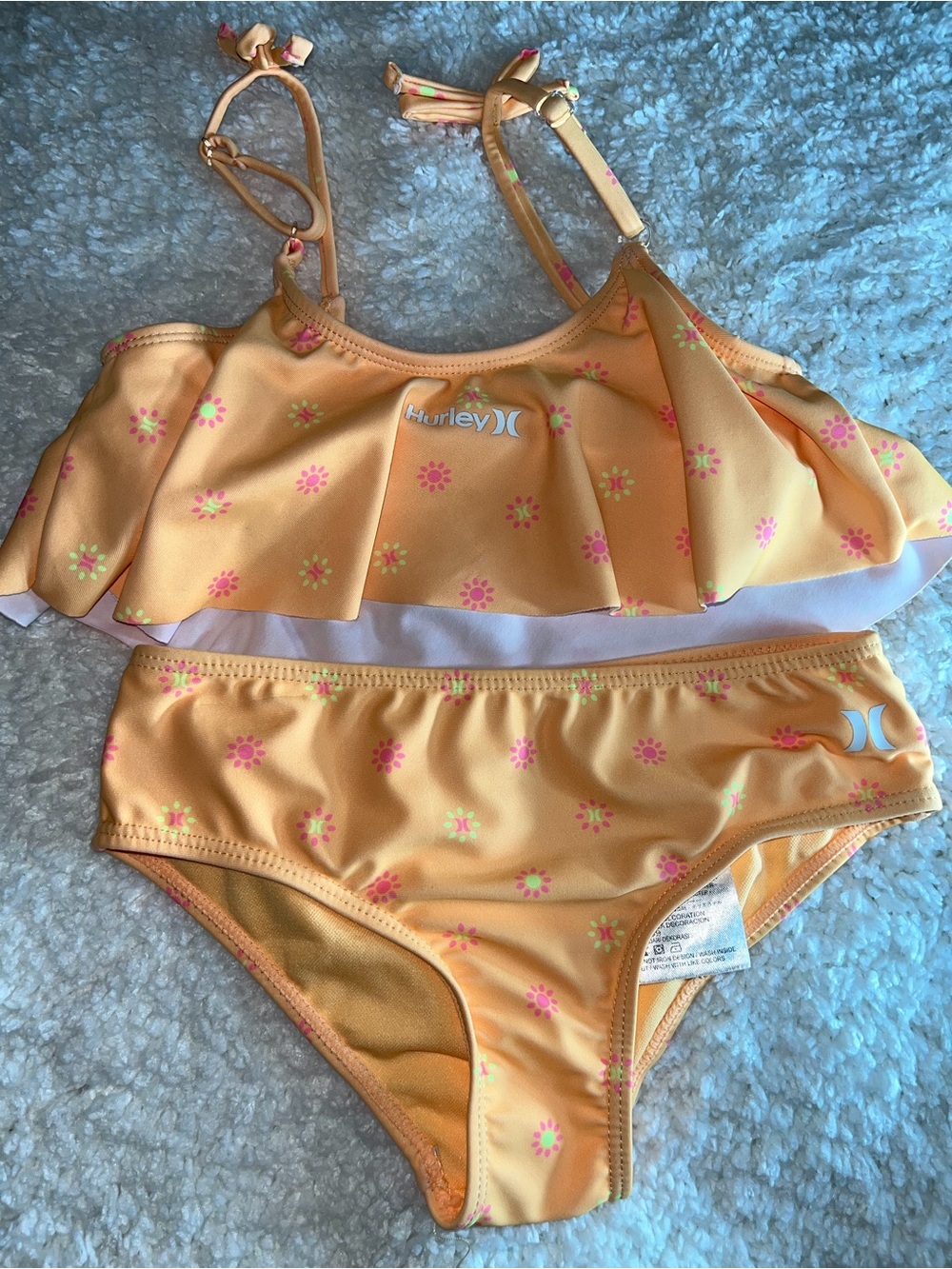 Hurley Girls Yellow Floral Ruffle Two-Piece Swim Set